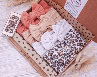 Baby Headband Bow Box Bundle | Cable Knit Headband | Baby Headband | Leopard Print Bow | Baby Shower Gift | New Baby Gift | Baby Girl Gift|