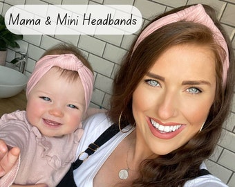 Moeder en baby bijpassende hoofdbanden strikken | Bijpassende moeder en dochter hoofdbandset | Bijpassende moeder- en babybogen | Babyshower babymeisje cadeau |