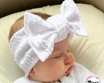 Baby Headband Bow Bundle | Baby Bows & Headbands | Oversized Topknot Bow | White Newborn Bow | Baby Shower Gift | Baby Girl Gift