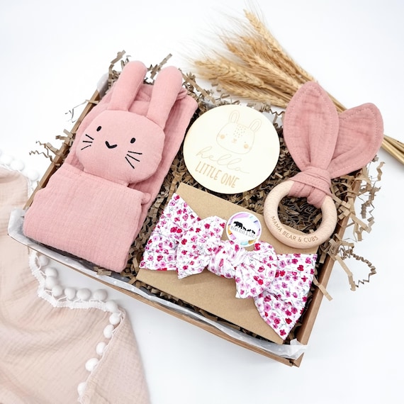 Pink Baby Hamper | Gift For Baby Girl | Baby Shower Gift | Baby Comforter Blanket | Newborn Baby Girl Gift | Baby Girl Bow Headband