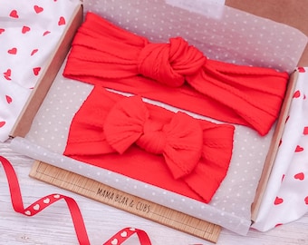 Mom & Baby passendes Stirnband | Mama und Baby passende Bögen | Knoten Stirnband | Mama und Baby Stirnband Set | Mama und Baby Geschenk | Rote Babyschleife
