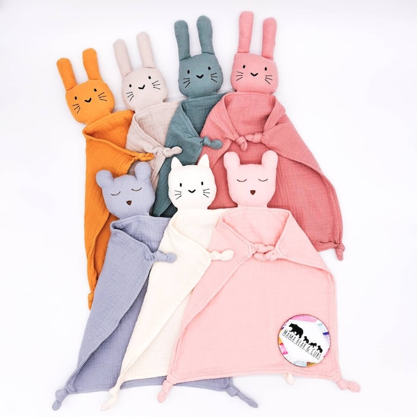 Douillette pour bébé | Couette en peluche | Douillette lapin | Cadeau bébé | Sucette bébé | Couette en mousseline | Couverture de sécurité pour bébé en coton biologique Lovey