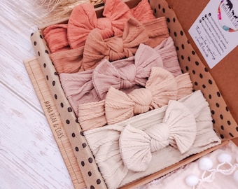 Baby Headband Bow Bundle, Baby Bow Gift Set, Neutral Hair Bows, Baby Shower Gift