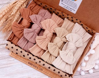 Baby Girl Headband & Bows | Soft Baby Headbands I Bow Bundle Hairband Hairbow | Baby Shower Gift | New Baby Gift | Baby Girl Gift Box