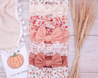 Baby Headband Bows, Pumpkin Hair Bows, Autumn Baby Girl Bows