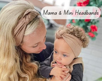 Moeder en baby bijpassende hoofdbanden strikken | Bijpassende moeder en dochter hoofdbandset | Bijpassende moeder- en babybogen | Babyshower babymeisje cadeau