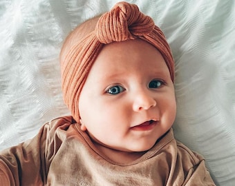 Diadema con nudo acanalado para bebé / Diadema para bebé / Diadema con lazo para el pelo / Regalo para baby shower / Regalo para recién nacido / Regalo para niña / Lazo para bebé / Turbante para bebé