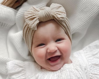 Baby Girl Bow Headband | Soft Stretchy Nylon Headband | Newborn to Toddler Hair Accessory