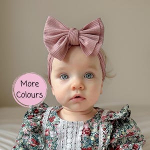 Ribbed Pink Baby Bow Headband | Soft Baby Hair Bow | Knotted Baby Bow for Newborn to Toddler | Cute Baby Girl Gift | Baby Shower Gift