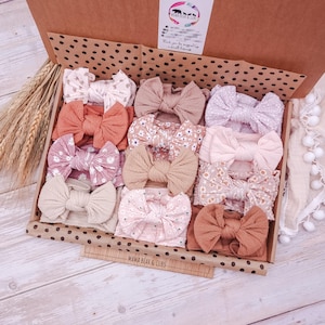 Baby Headband Bow Box Bundle | Newborn & Toddler Headbands Gift Set | Soft Nylon Baby Bow Headbands | Baby Shower Gift | Baby Girl Gift