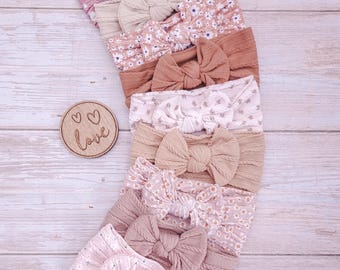 Baby Bows & Headbands | Neutral Boho Baby Bows | Newborn-Toddler Bow Bundle | Girls Hair Bows Hair Wrap | Baby Shower Gift | Baby Girl Gift