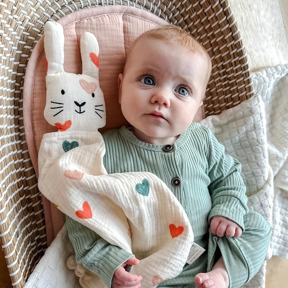 Organic Cotton Bunny Comforter | Baby Soother Muslin Cloth | Lovey Security Blanket | Gift For Baby