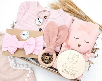 Pink Baby Girl Hamper | Newborn Baby Gift Bundle | Baby Shower Gift | Baby Girl Sleepsuit | Baby Girl Headband Bow | Pink Babygrow New Baby