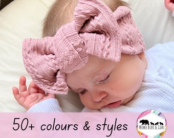 Baby Bows & Headbands | Big Bow Baby Headband Set | Baby Cable Knit Headbands | Baby Girl Gift | Baby Shower Gift | New Baby Gift |Baby Pink