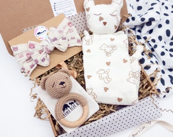 Cadeauset voor babymeisje | Kraamcadeau | Schattige babygeschenkdoos | Babymeisje bogen | Pasgeboren baby beer cadeau | Gepersonaliseerde babycadeau | Nieuwe aankomst