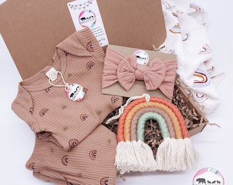 Rainbow Baby Gift | Baby Girl Rainbow Gift Box | Baby Hamper | Baby Shower Gift | Baby Rainbow Girl Outfit | Baby Girl Bow | Rainbow Macrame