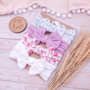 Cute Baby Headband Bow Bundle | Flower Print Hair Bows | Newborn-Toddler Headbands | Soft Stretchy Bows | Baby Shower Gift| New Baby Girl