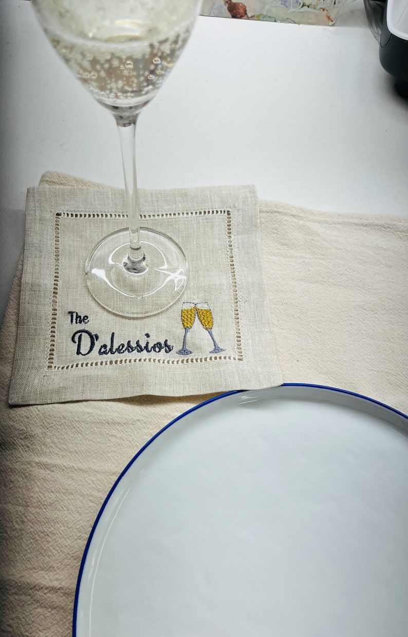 Embroidered Linen Cocktail Napkins Etsy