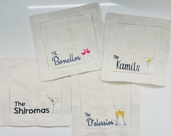 Embroidered linen cocktail napkins