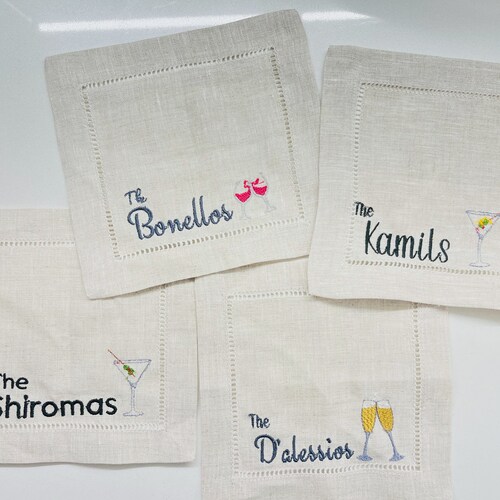 Embroidered Cocktail Napkins With Martini Glass and Minimalist Etsy