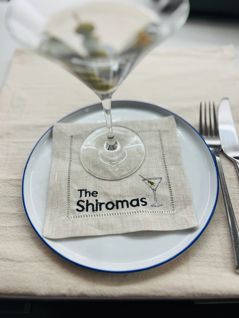 Embroidered Linen Cocktail Napkins Etsy