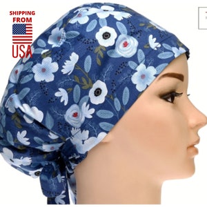 Floral Scrub surgery cap, Euro nurse hats for women