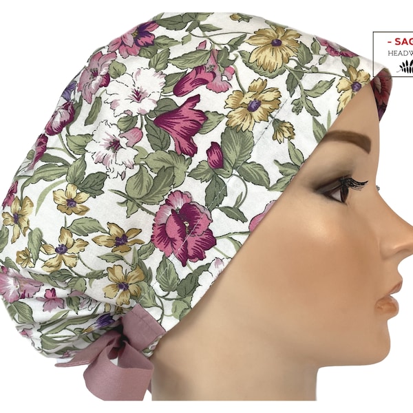 Floral Surgical scrub caps for women Euro medical bonnet