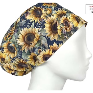 Sunflowers scrub caps for women,  Surgical hat, Euro Nurse cap