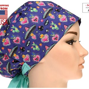 Hearts Surgical Scrub caps for women Euro nurse hats