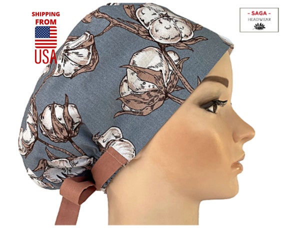 Made in USA Blue Print Scrub Cap Nurse Cap Surgical cap Scrub caps for  women