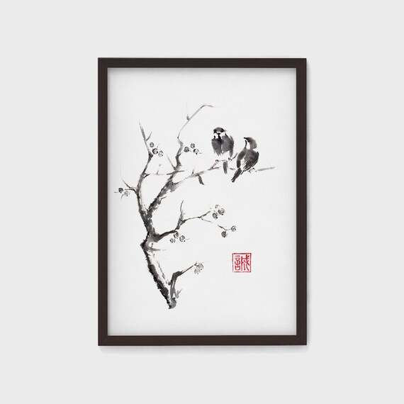 墨絵　Sumi-e a painting in black ＆white Large original Sumi-E Bamboo black and white vertical