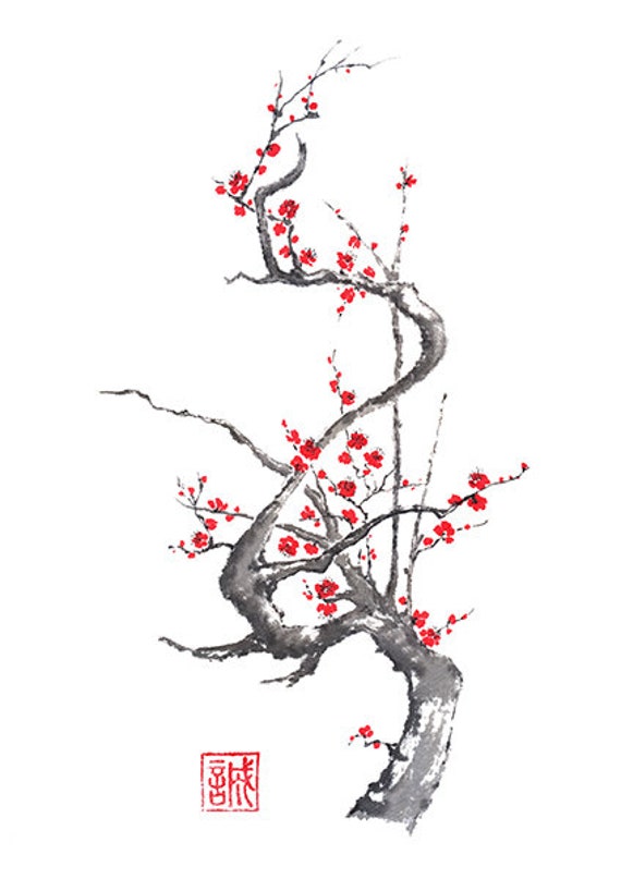 梅の花墨絵 - Etsy 日本