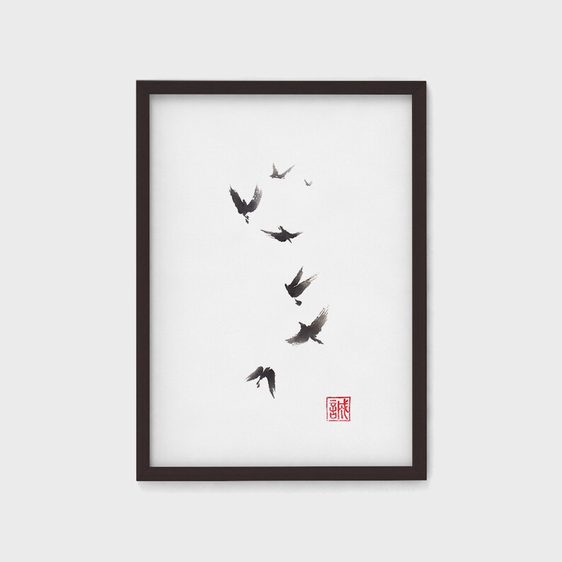Black Pennant Sumie Painting Etsy