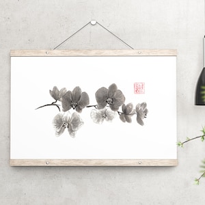 Curious orchid sumi-e painting