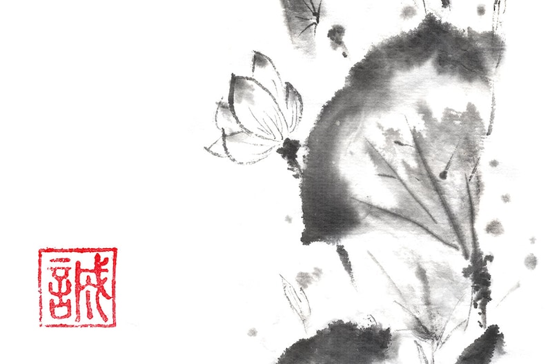 Lotus Scroll Sumie Painting Etsy