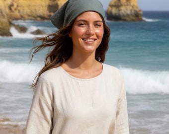 Pañuelo de lino ISLA – Pañuelo para la cabeza de mujer, bandana de lino, pañuelo minimalista para el cabello, bufanda para el cuello, lino lavado, estilo costero