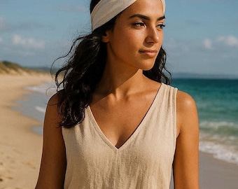 Fascia per capelli in lino NORA – Fascia elastica per capelli, fascia in lino lavato, accessorio minimalista per capelli, turbante morbido, realizzata a mano in Portogallo