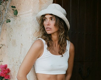 LINEN BUCKET HAT Alba in Sand | Wide Brim Summer Linen Hat Sun Garden Hat Linen Panama Summer Flax Hat Women's Beach Hat Spring Picnic Hat