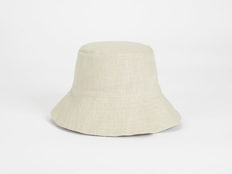 LINEN BUCKET HAT Alba in Sand Wide Brim Summer Linen Hat Sun Garden Hat Linen Panama Summer Flax Hat Women's Beach Hat Spring Picnic Hat image 6