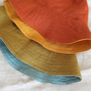 REVERSIBLE LINEN HAT Alba Linen Bucket Hat Summer Sun Garden Hat Linen Panama Beach Flax Hat Unisex Hat Size Xs S M L Personalized Gifts image 1