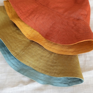 REVERSIBLE LINEN HAT Alba | Linen Bucket Hat Summer Sun Garden Hat Linen Panama Beach Flax Hat Unisex Hat Size Xs S M L Personalized Gifts