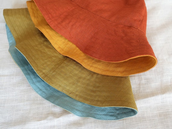 REVERSIBLE LINEN HAT Alba | Linen Bucket Hat Summer Sun Garden Hat Linen Panama Beach Flax Hat Unisex Hat Size Xs S M L Personalized Gifts