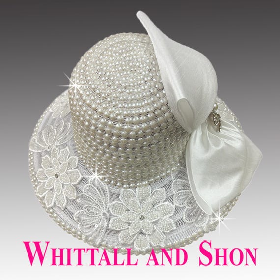 Couture Elegant White Pearl Jeweled Embellished Women\'s Hat With Matching Gloves 81yVSgp72oL.jpg_BO30,255,255,  main image 4