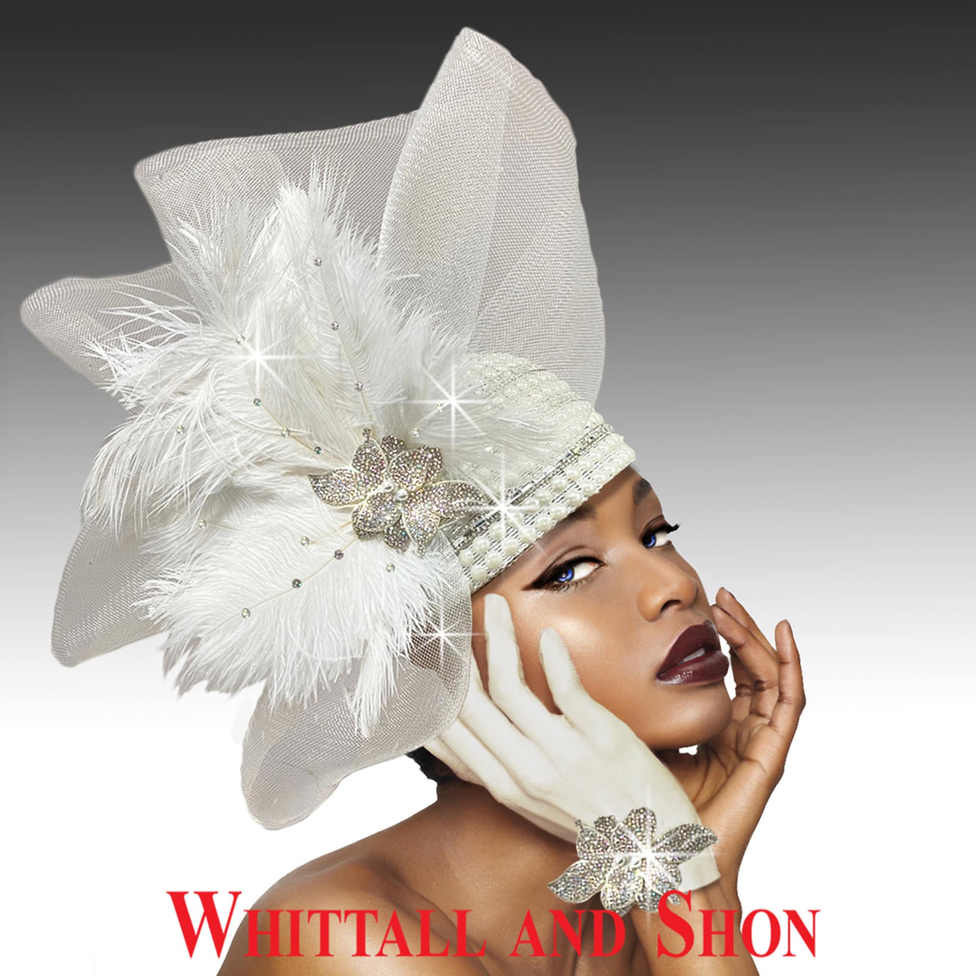 ❤️WHITTALL & SHON KENTUCKY DERBY White Rhinestone Feather Sequin Raffia Hat Whittall and Shon Church Hats - Etsy main image 2