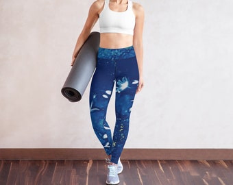 Leggings azules, leggings de yoga florales, leggings de pilates, leggings para mujer, leggings deportivos, pantalones de gimnasio, obras de arte originales, bosque de Dean