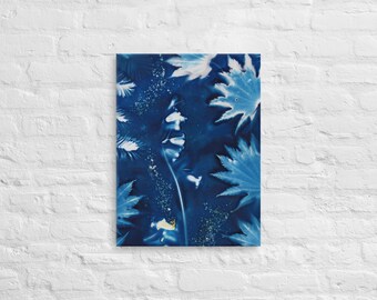 Original Art On Canvas - Bluebells, Cyanotype Print, Botanical Art, Wall Hanging, Floral Art On Canvas, Flower Gifts For The Home