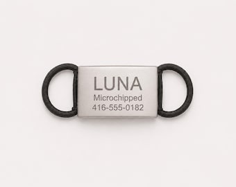 Silent Slide-On Dog ID Tag – Laser Engraved Stainless Steel Collar Tag – Nylon Band