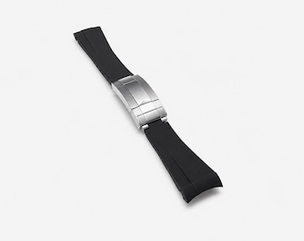 Rolex, Seiko, Hamilton Compatible Curved-End FKM Rubber Watch Strap - 20mm - Personalized Clasp.