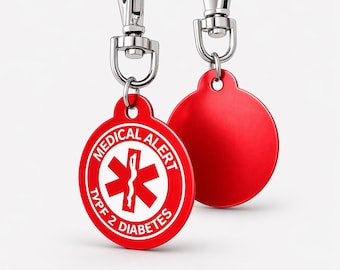 Red Medical Alert Keychain: Engraved Aluminum Emergency ID Tag