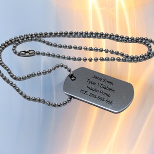Lasergravierte Edelstahl Militär Hundemarke mit Kette